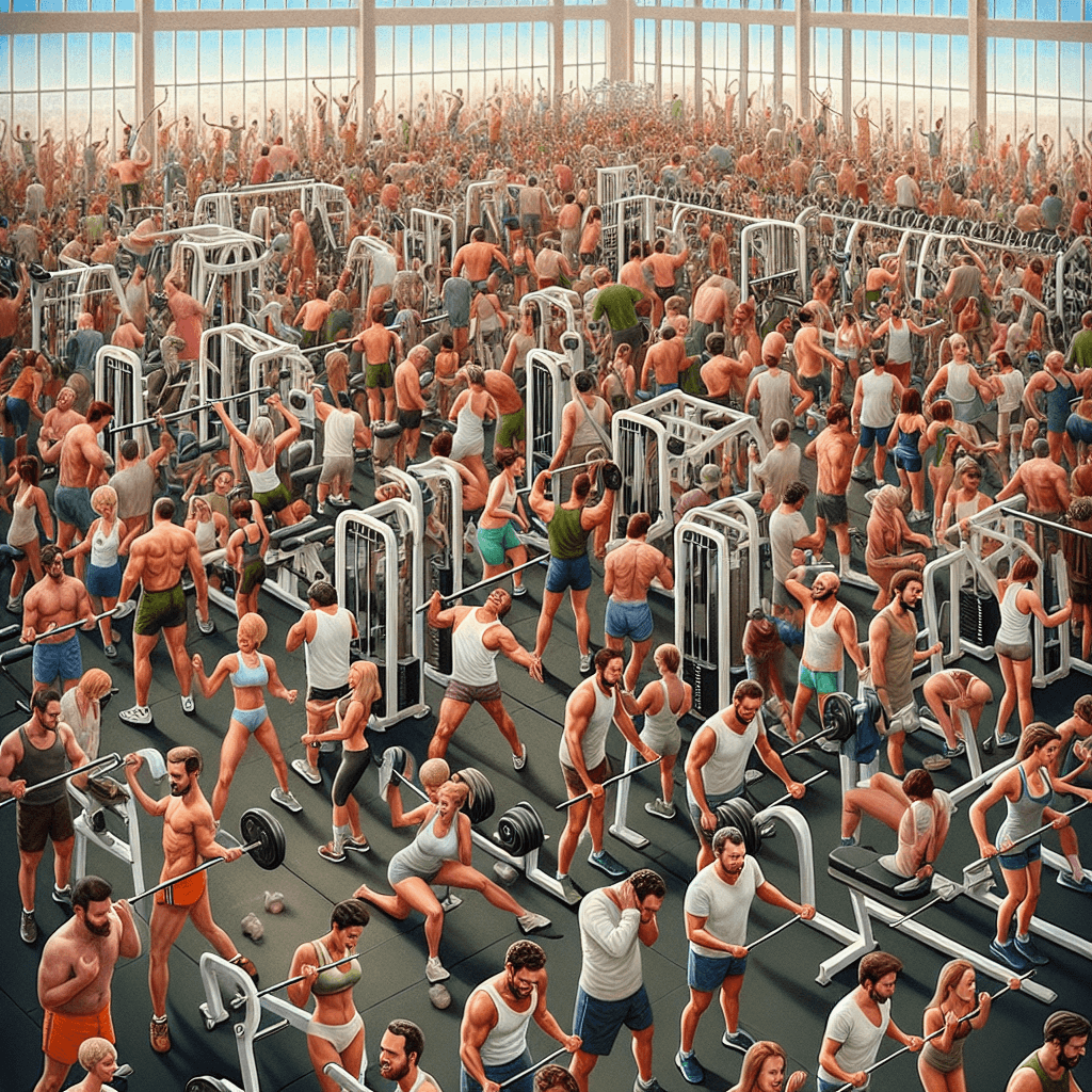 Смішний мем про «Соцмережі»: Цей мем з гумором передає хаос у спортзалі в січні, коли резолюції на піку. Він поєднує іронію бажання стати у формі з стресом від натовпу.