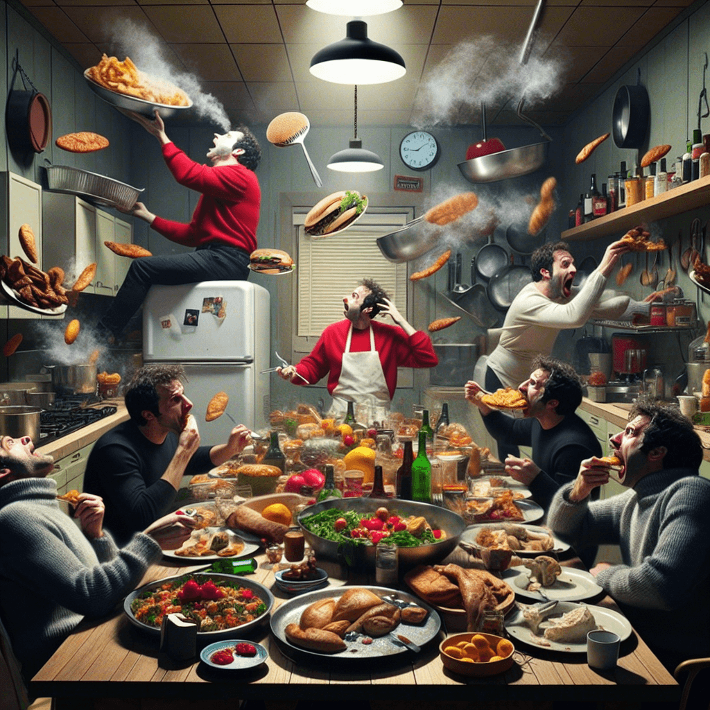 Смішний мем про «Їжа»: Коли поєднуєш плани на вечерю з наближенням дедлайну? Цей мем відображає цю метушню!