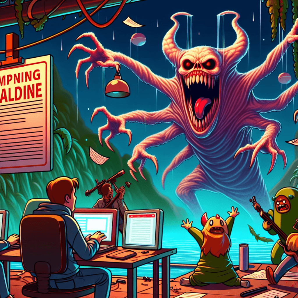 Meme engraçado sobre Jogos: Esse meme captura de forma humorística a súbita percepção de um prazo iminente, especialmente em termos de jogos. Ele ressoa com quem já sentiu essa correria de pânico quando o tempo acaba.