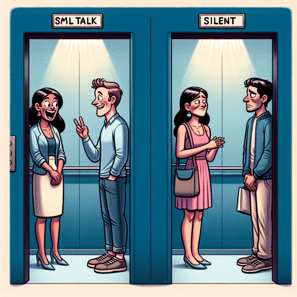 Günlük Yaşam hakkında komik meme: Bu meme, etkili küçük sohbet beklentilerimiz ile asansörlerdeki genellikle acı veren sessizlik arasındaki zıtlığı yakalıyor. Orada bulunan herkes için mükemmel!