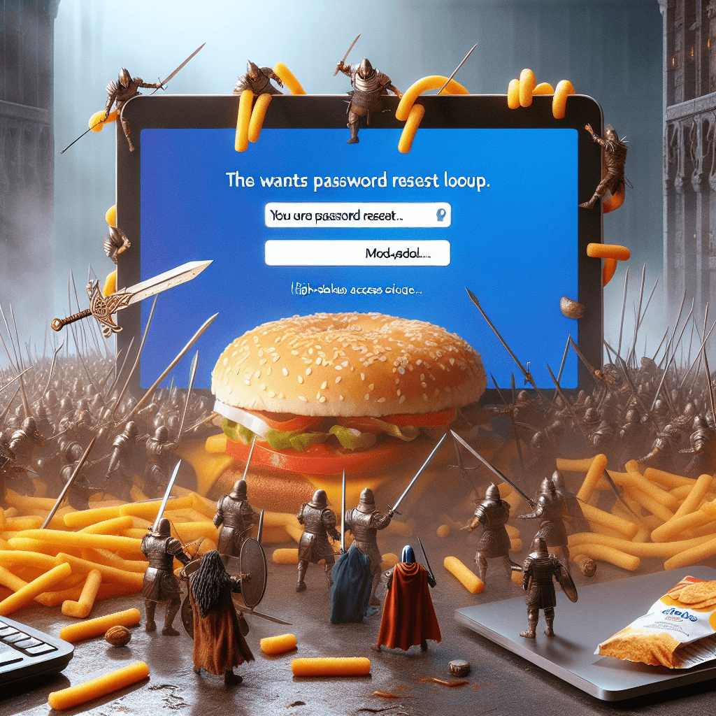 Meme engraçado sobre Comida: Esse meme destaca a absurdidade de ficar preso em um loop de redefinição de senha quando tudo que você quer é aproveitar um lanche simples. Uma visão humorística sobre as frustrações tecnológicas do dia a dia.