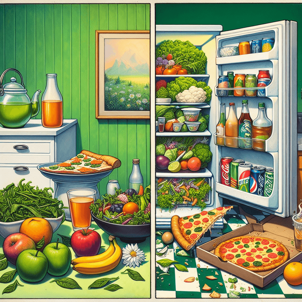 Meme engraçado sobre Programação: Esse meme captura a luta caótica de tentar manter uma dieta saudável enquanto enfrenta a dura realidade do que realmente tem na geladeira. É um momento que muitos que aspiram ao bem-estar podem se identificar.