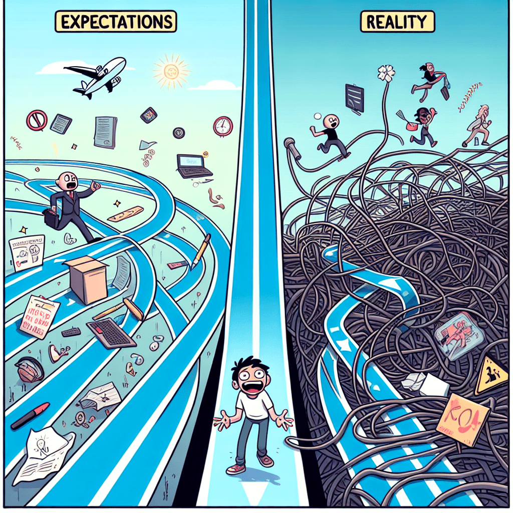 Lustiges Meme zu Arbeit: Hast du schon mal versucht, dein ganzes Leben auf einmal umzukrempeln? Dieses Meme fängt die chaotische Realität der Selbstverbesserung ein. Es spricht jeden an, der schon mal einen kompletten Lebenswandel versucht hat.