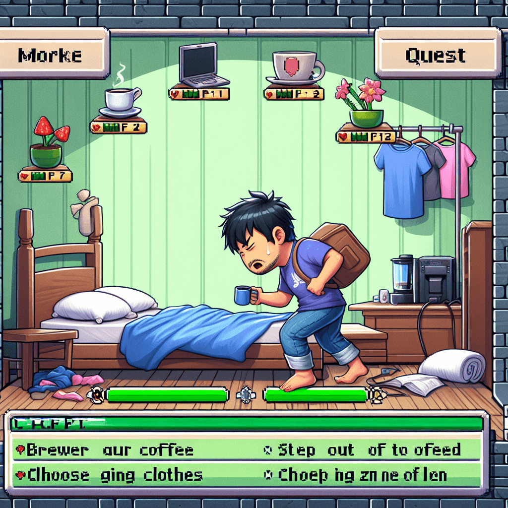 Zabawny mem o Gry: Ten mem humorystycznie podkreśla trudności w przejściu ze snu do produktywności, porównując poranną rutynę do wymagającego poziomu w grze wideo. Jest to bliskie dla graczy, którzy znają uczucie stawiania czoła niespodziewanym wyzwaniom zaraz po przebudzeniu.