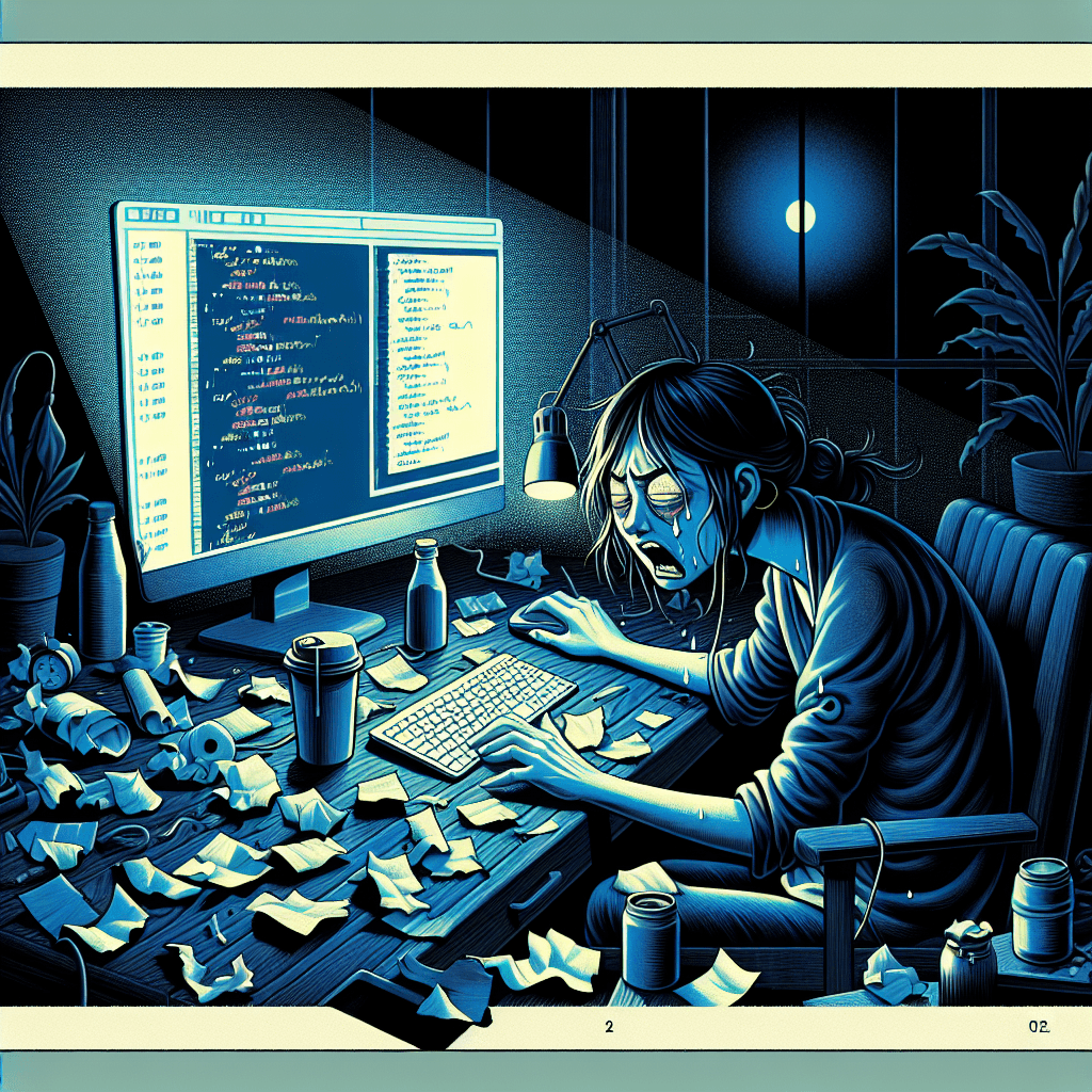 Meme divertido sobre Programación: Depuración nocturna: donde el código se encuentra con acertijos crípticos y la frustración reina. Este meme captura la lucha que muchos programadores enfrentan durante esas largas noches.