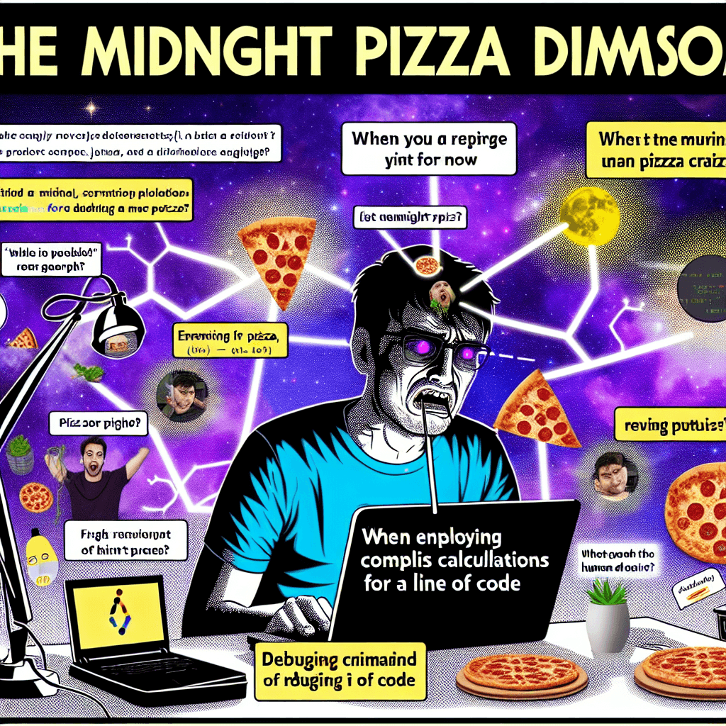 Meme engraçado sobre Programação: Esse meme destaca de forma humorística a luta contra os desejos de comida noturna misturados com a mentalidade analítica de um programador. É uma visão engraçada de como desejar comida reconfortante pode levar a cálculos complexos.