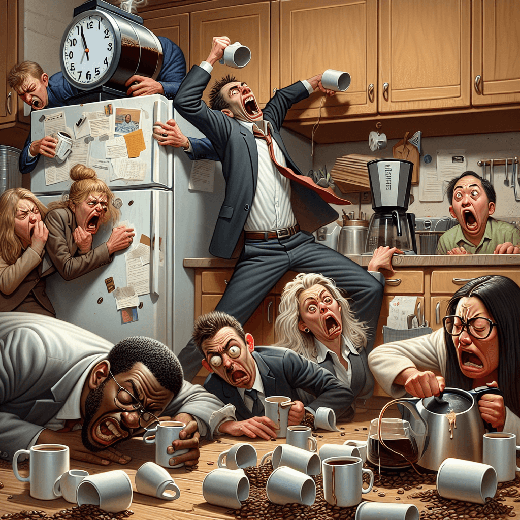 Meme divertido sobre Escuela: Una lucha con la que cualquiera que dependa de la cafeína puede identificarse. Sin ella, las mañanas pueden sentirse caóticas y abrumadoras.