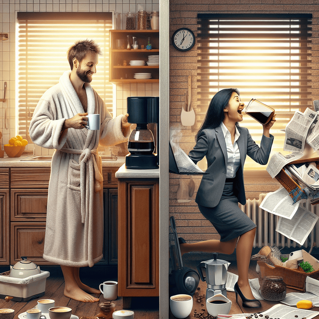 Смішний мем про «Їжа»: Гумористичний погляд на те, як наші очікування продуктивного ранкового ритуалу з кавою часто суперечать хаотичній реальності. Ідеально підходить для тих, хто коли-небудь мав труднощі з прокиданням.