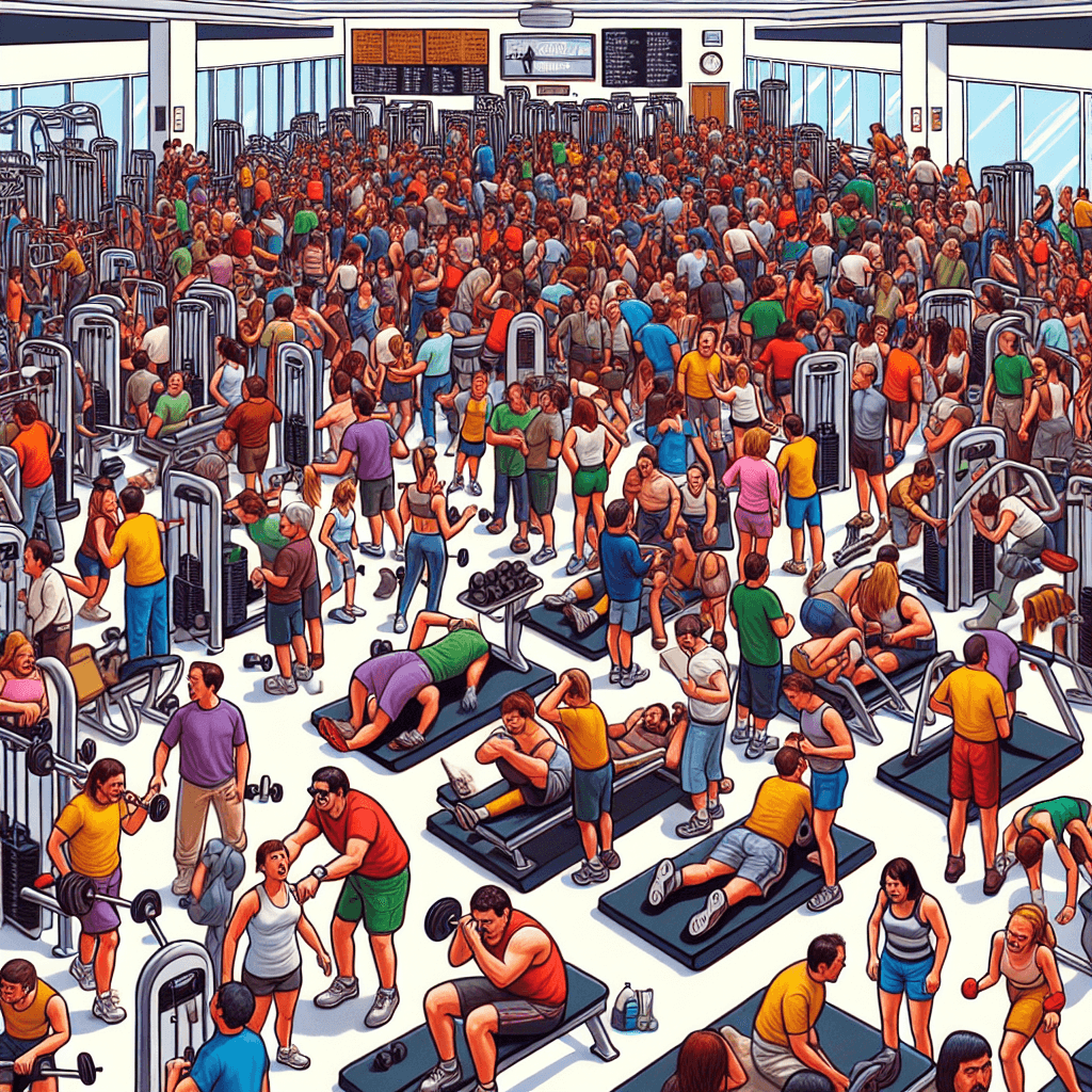 Смешной мем про «Работа»: Хаос в зале в январе может быть подавляющим. Этот мем запечатлевает тот раздражающий момент, когда твоя мотивация сталкивается с реальностью.