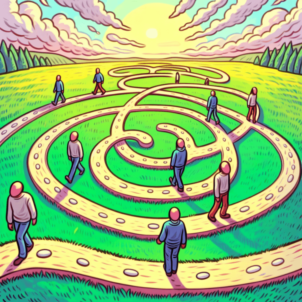 Смешной мем про «Отношения»: Мы все хотим стать лучше, но иногда это похоже на утомительный круг неуверенности. Этот мем идеально передает эту хаотичную борьбу.