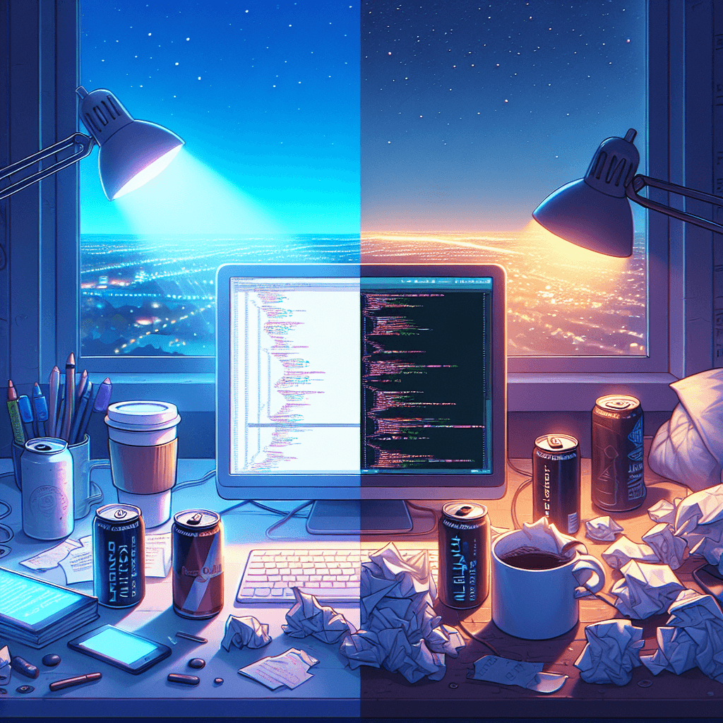 Meme divertido sobre Programación: Este meme captura la ansiedad que sienten los desarrolladores tras una larga noche de programación, solo para despertarse con conflictos de fusión. Es una lucha con la que muchos programadores se identifican.
