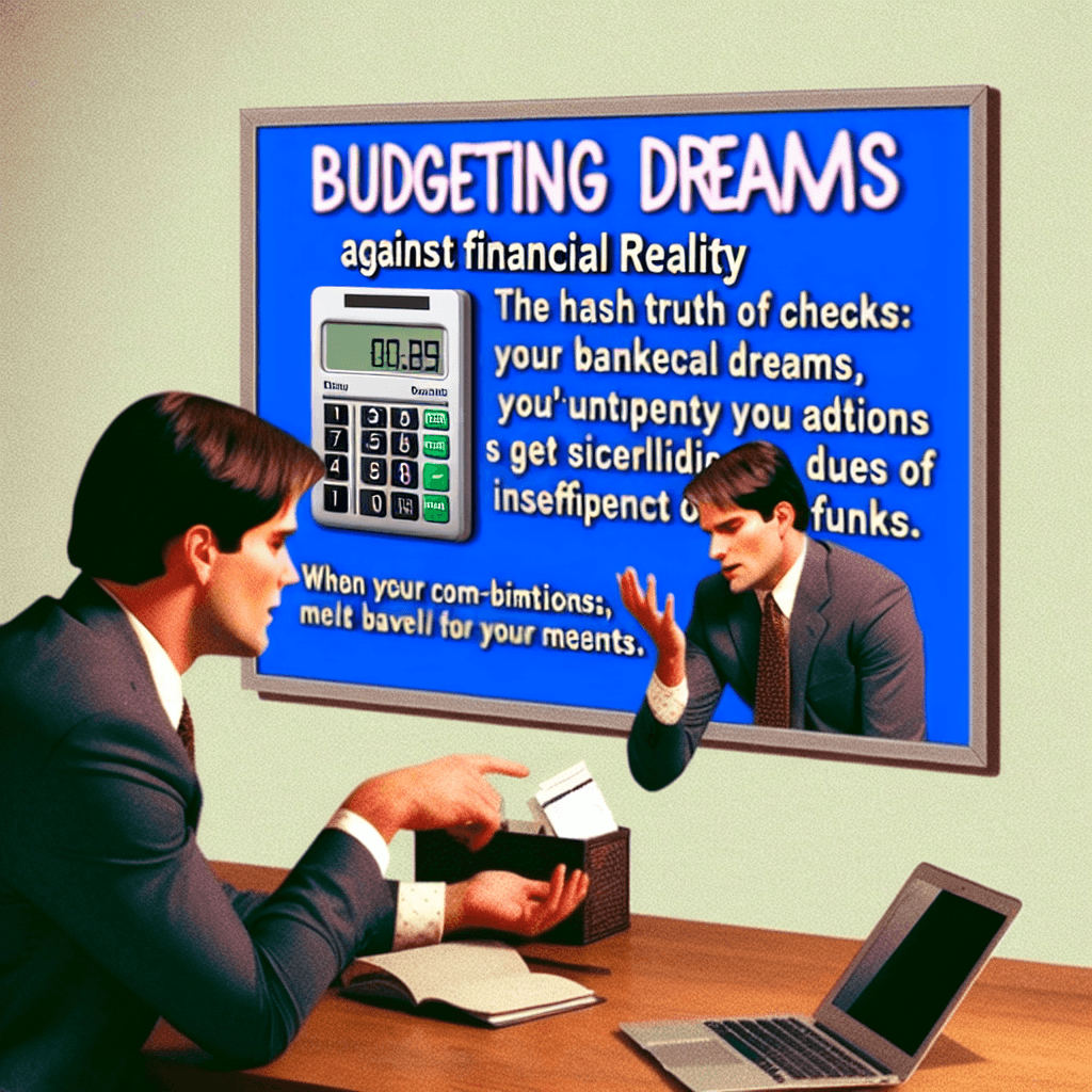 Meme engraçado sobre Trabalho: Esse meme captura a luta entre os sonhos de orçamento e a realidade financeira. Ele ressoa com quem já teve que ajustar planos por causa de problemas de grana.