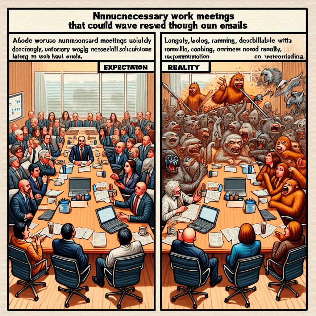 Lustiges Meme zu Soziale Medien: Schon mal in einem Meeting festgesessen, wo das Thema in einer einzigen E-Mail hätte geklärt werden können? Dieses Szenario zeigt die Absurdität unnötiger Diskussionen am Arbeitsplatz.