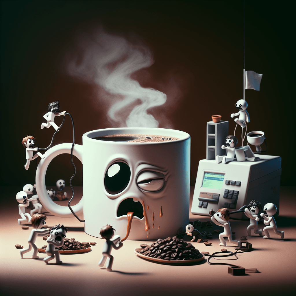 Lustiges Meme zu Programmierung: Dieses Meme zeigt humorvoll die dünne Linie zwischen Energie und Chaos, wenn die Kaffe süchtig macht. Perfekt für alle, die schon mal zu viel Koffein hatten.