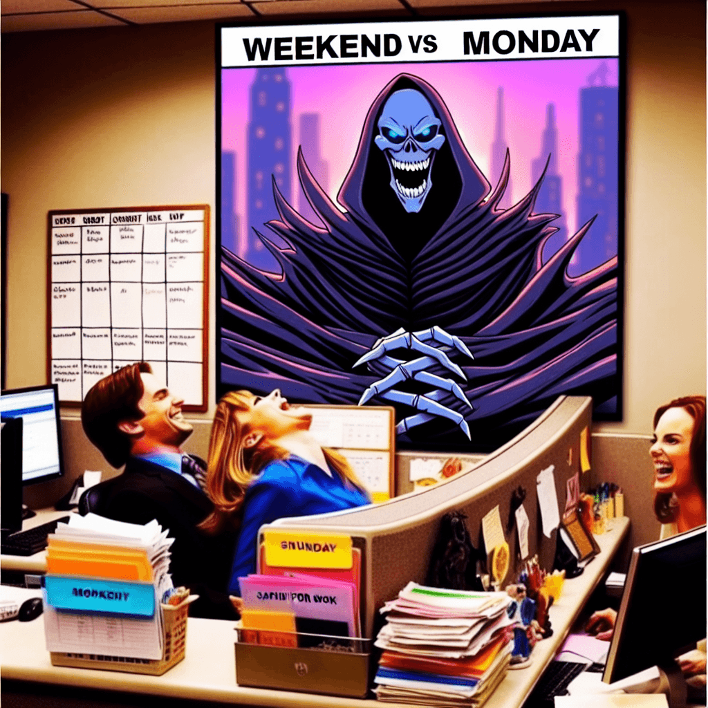 Смішний мем про «Щоденне життя»: Цей мем відображає універсальну тривогу та страх, які відчувають багато людей, коли закінчуються вихідні. Це гумористичне зауваження до боротьби з переходом від відпочинку до обов'язків.