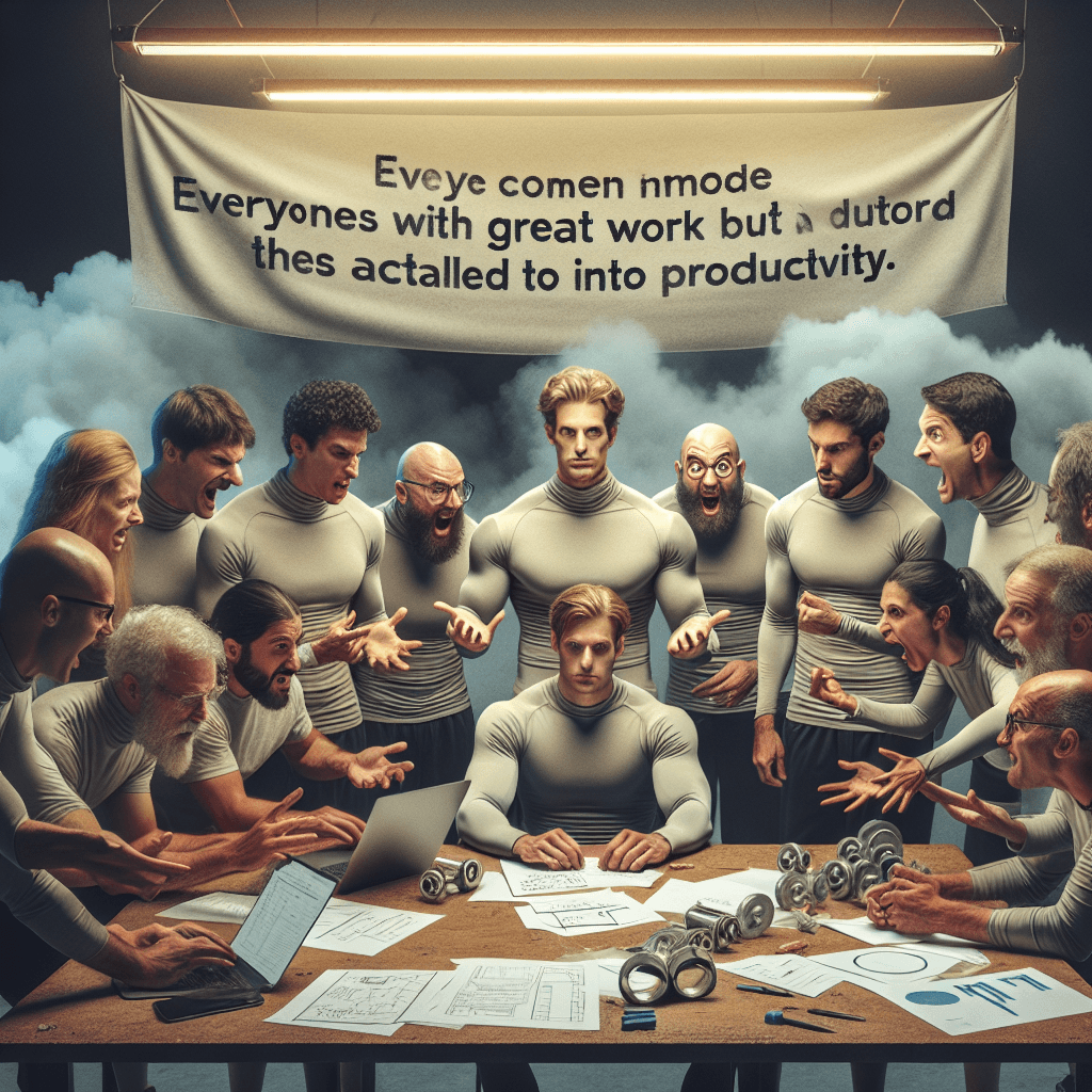 Lustiges Meme zu Fitness: Gruppenprojekte können in komischen Chaos enden, wenn alle mit Begeisterung erscheinen, aber die eigentliche Arbeit einer Person überlassen wird. Dieses Meme fängt diese frustrierende, aber nachvollziehbare Erfahrung ein.