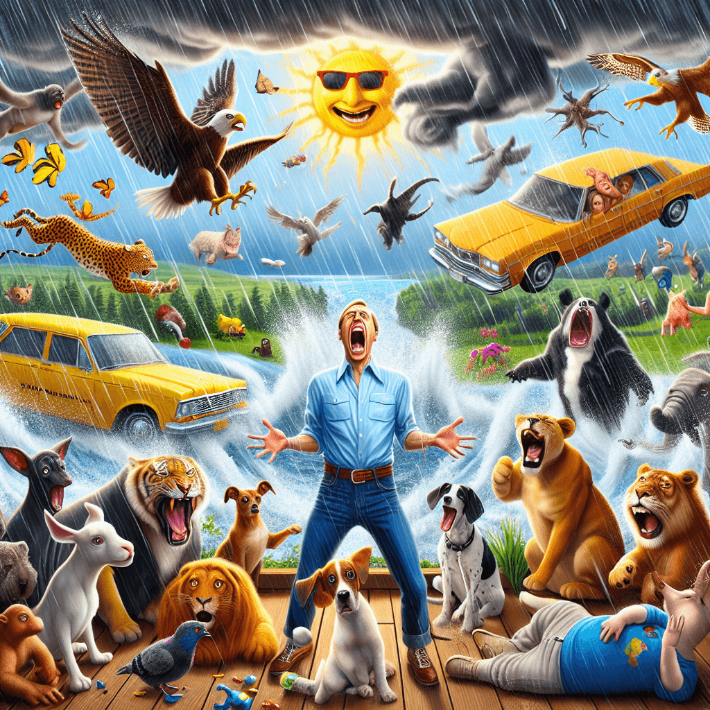 Zabawny mem o Zwierzęta: Kto nie czuł się oszukany przez prognozę pogody? Ten mem uchwyca absurdalną nieprzewidywalność zmian pogodowych i nasze reakcje na nie. To chwila, z którą każdy może się utożsamić.