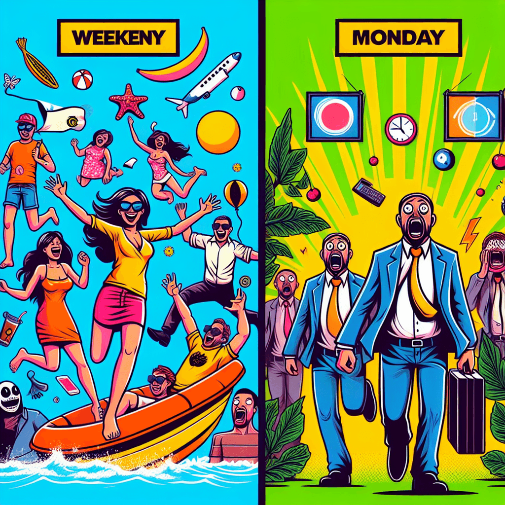 Lustiges Meme zu Programmierung: Eine humorvolle Betrachtung, wie sich Wochenenden völlig anders anfühlen können als der Beginn der Arbeitswoche. Der Wechsel von entspannten Freitag-Vibes zu Montag-Stress ist etwas, mit dem viele sich identifizieren können.