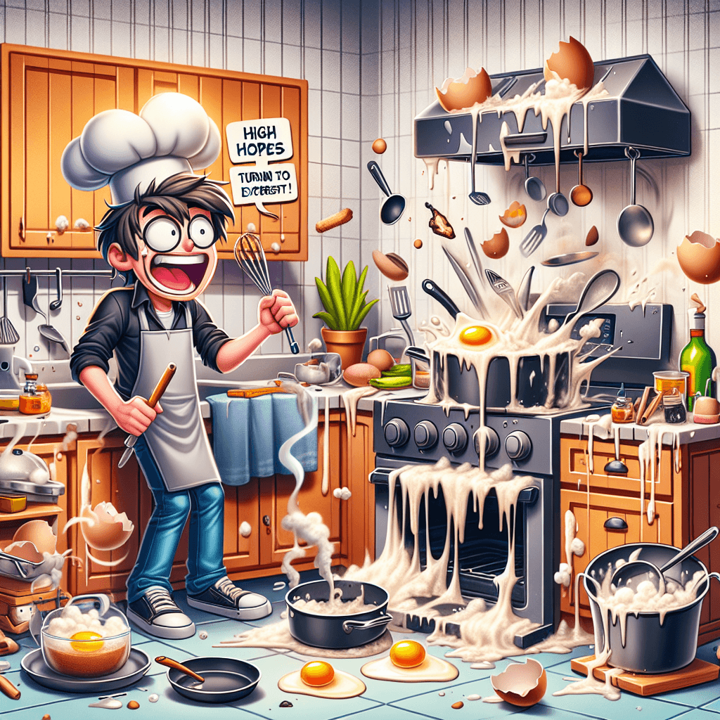 Meme divertido sobre Escuela: Una mirada humorística a la ciega optimismo de los chefs novatos que cruzan el umbral culinario, solo para enfrentarse al caos inesperado de los desastres en la cocina. Perfecto para cualquiera que haya pensado que podía cocinar y terminó con un desastre culinario.