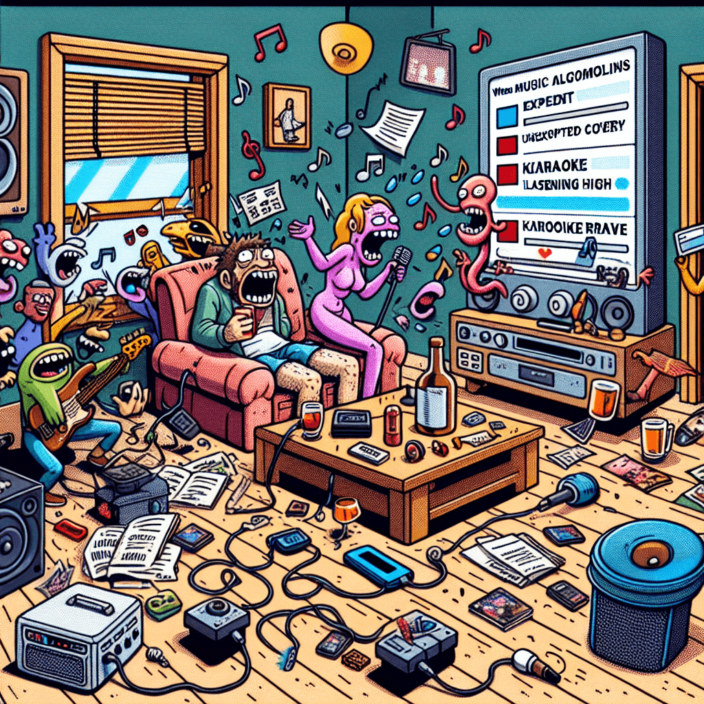 Смішний мем про «Соцмережі»: Коли сподіваєшся насолодитися ідеальними мелодіями, а натомість отримуєш несподівані караоке хіти? Цей жарт відображає хаотичну природу музичних алгоритмів.